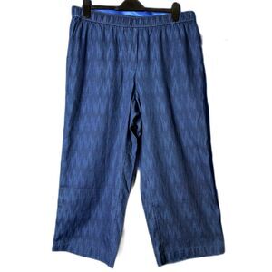 NWT Pure J. Jill Indigo Blue Dobby Cropped Pants Sz L Wide Leg Pull-On Everyday